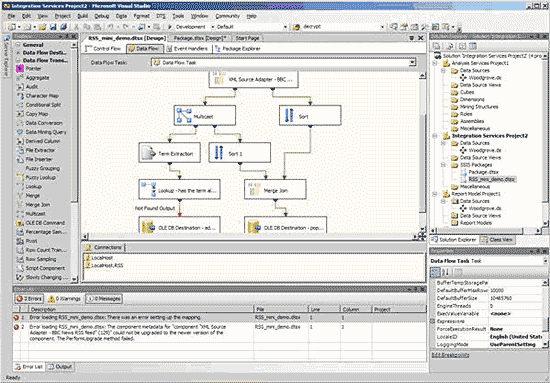 图 2：Visual Studio 中的 Business Intelligence Development Studio 界面